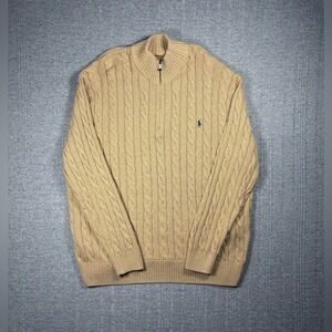 Polo Ralph Lauren Men’s Cable Knit Quarter Zip Sweater Camel Tan Cotton 3XL NWOT